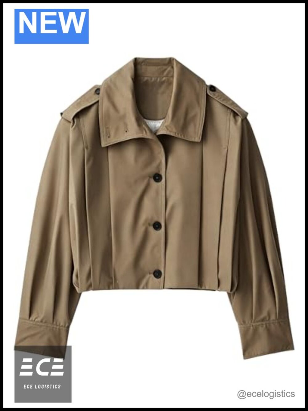 Women's Cropped Pleated Trench Coat Casual Button Down Short Jacket